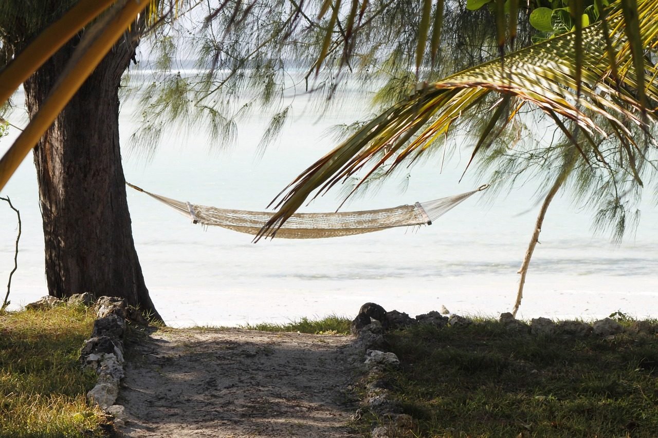 Quiet beach hammock scene for a Zanzibar honeymoon itinerary